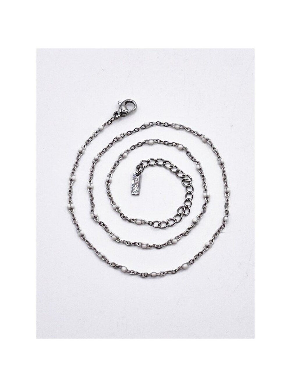 Atolea Dainty White Bead Choker Necklace Silver Tone Adjustable Length